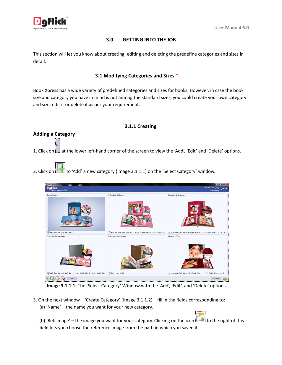 Modify category and sizes, Creating category and sizes | DgFlick BookXpress User Manual | Page 18 / 113