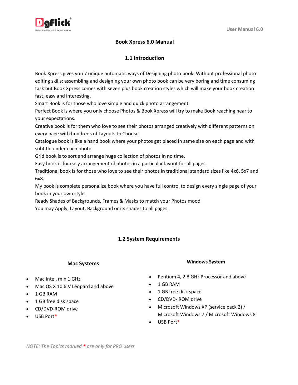 Introduction, System requirement | DgFlick BookXpress User Manual | Page 4 / 113