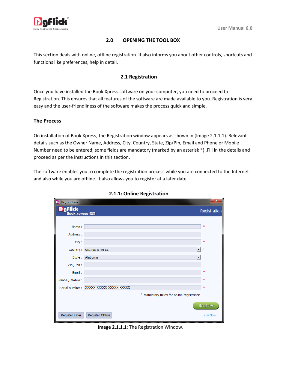 Registration, Online registration | DgFlick BookXpress User Manual | Page 5 / 113