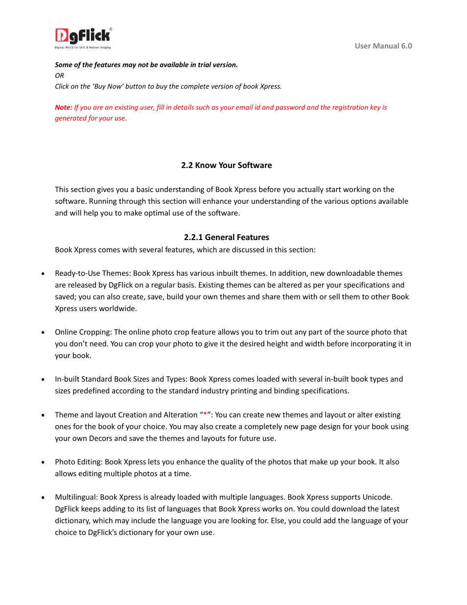 Know your software, General features | DgFlick BookXpress User Manual | Page 9 / 113