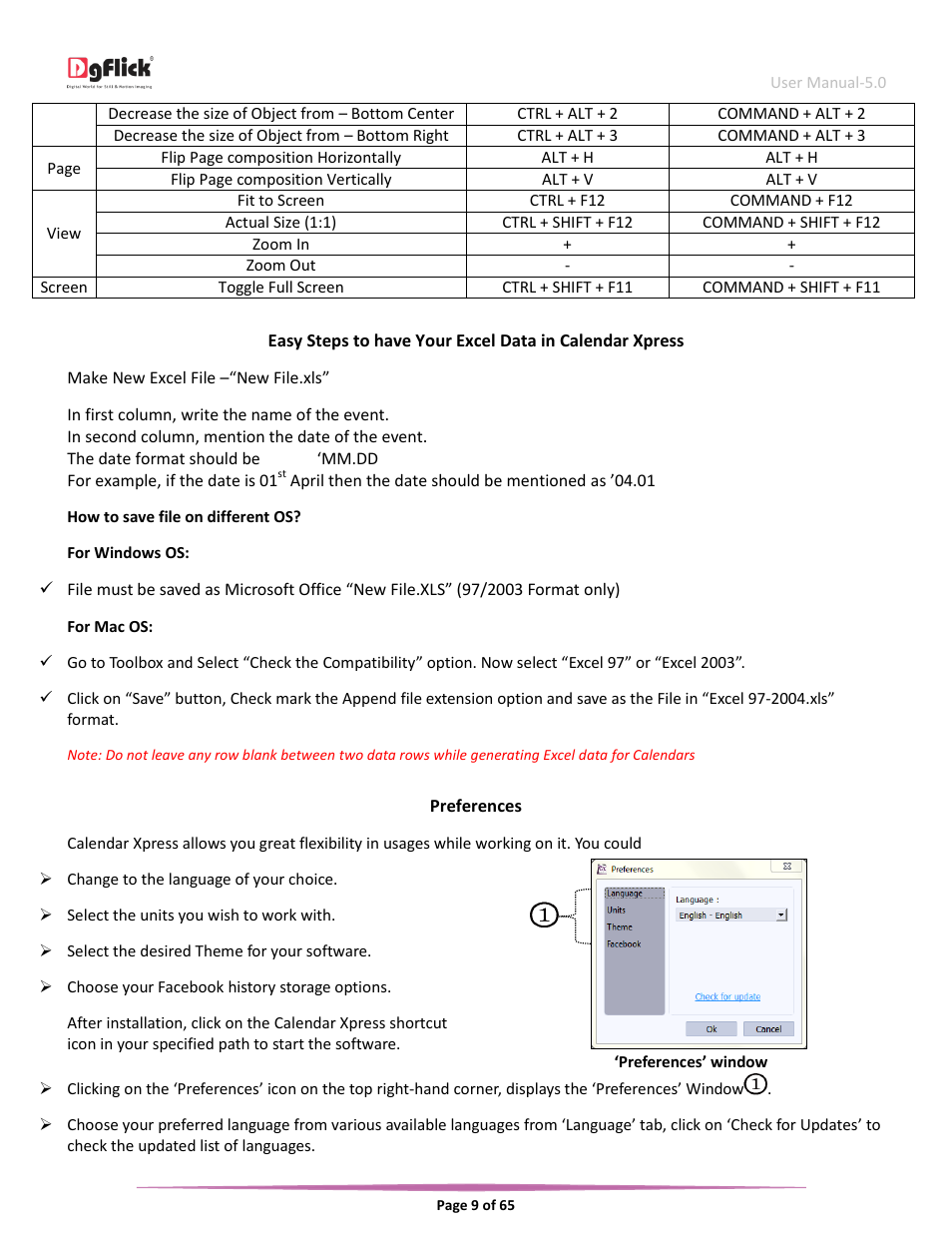 Preferences | DgFlick CalendarXpress User Manual | Page 10 / 66