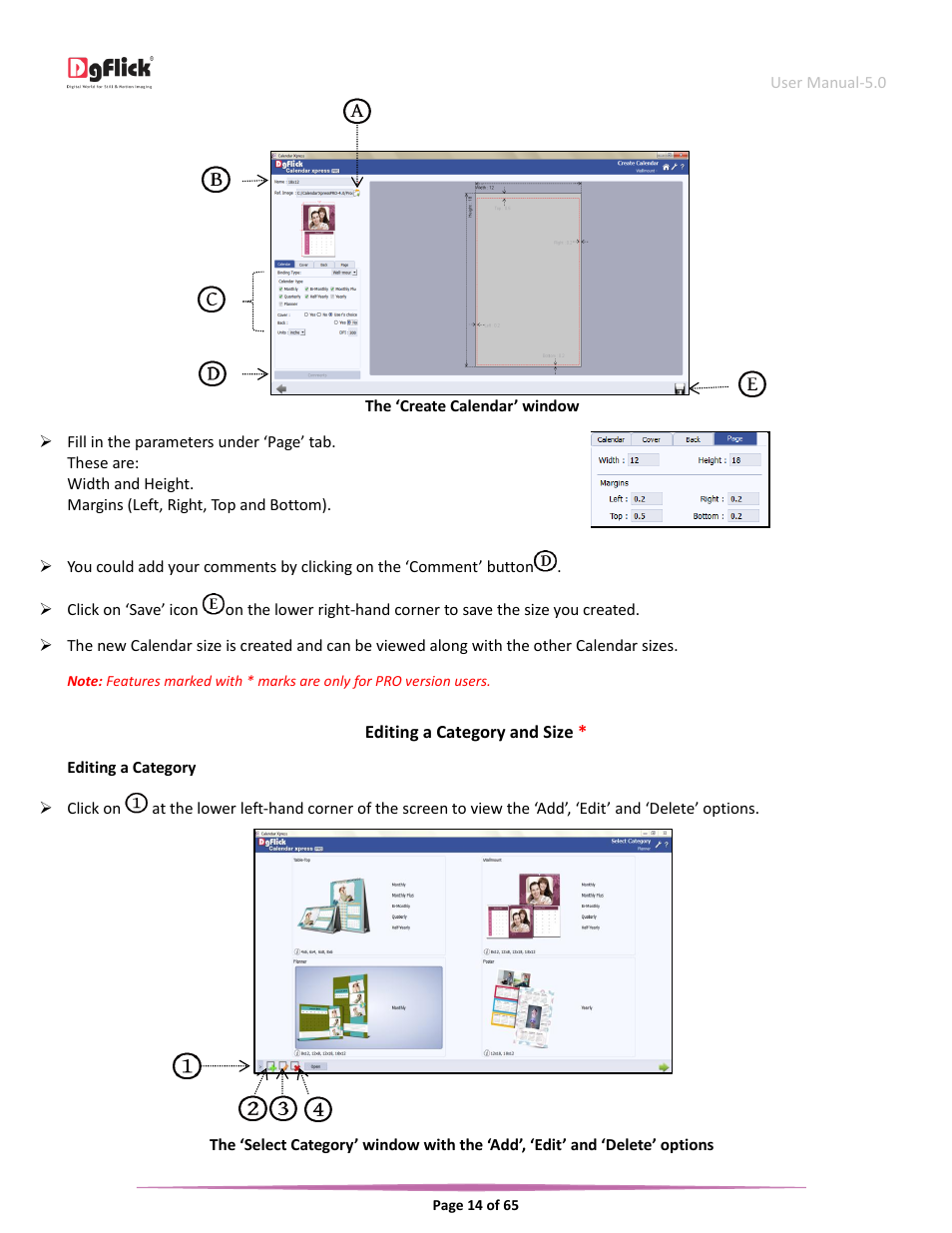 Editing a category and size | DgFlick CalendarXpress User Manual | Page 14 / 66