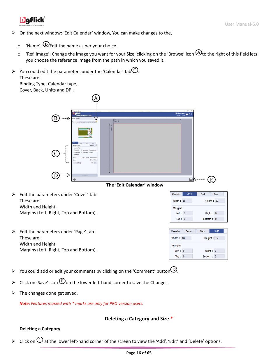 Deleting a category and size | DgFlick CalendarXpress User Manual | Page 16 / 66