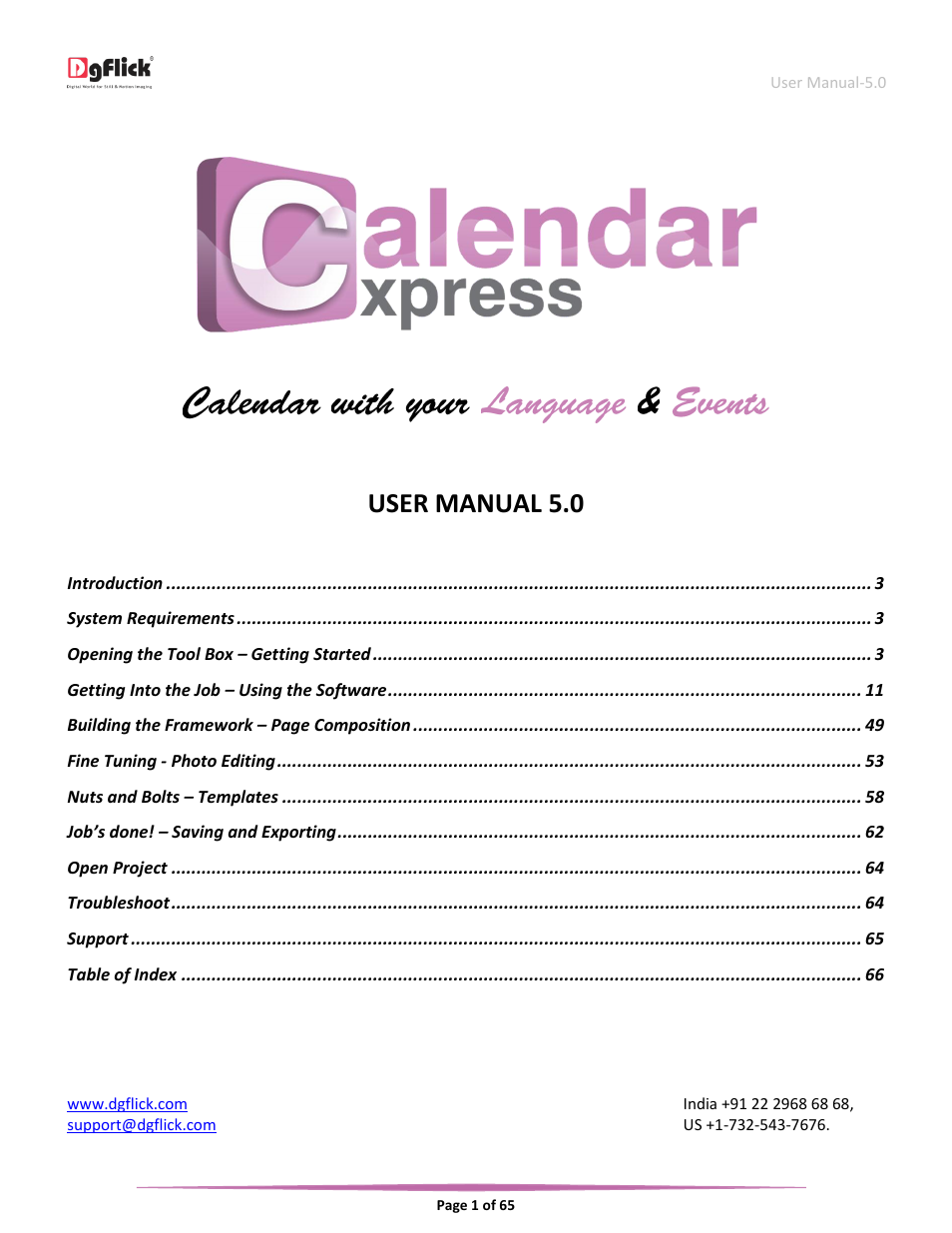 User manual 5.0 | DgFlick CalendarXpress User Manual | Page 2 / 66