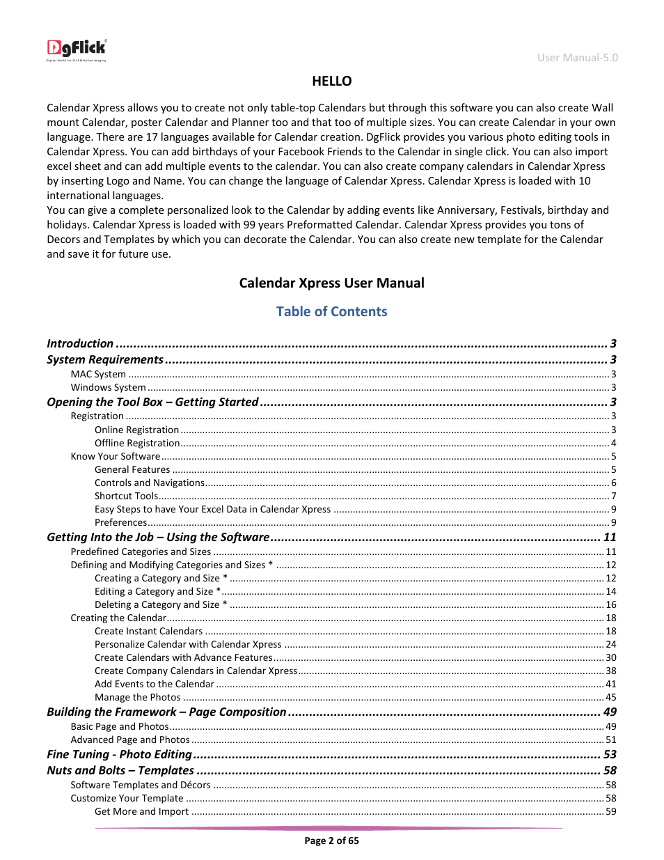 DgFlick CalendarXpress User Manual | Page 3 / 66
