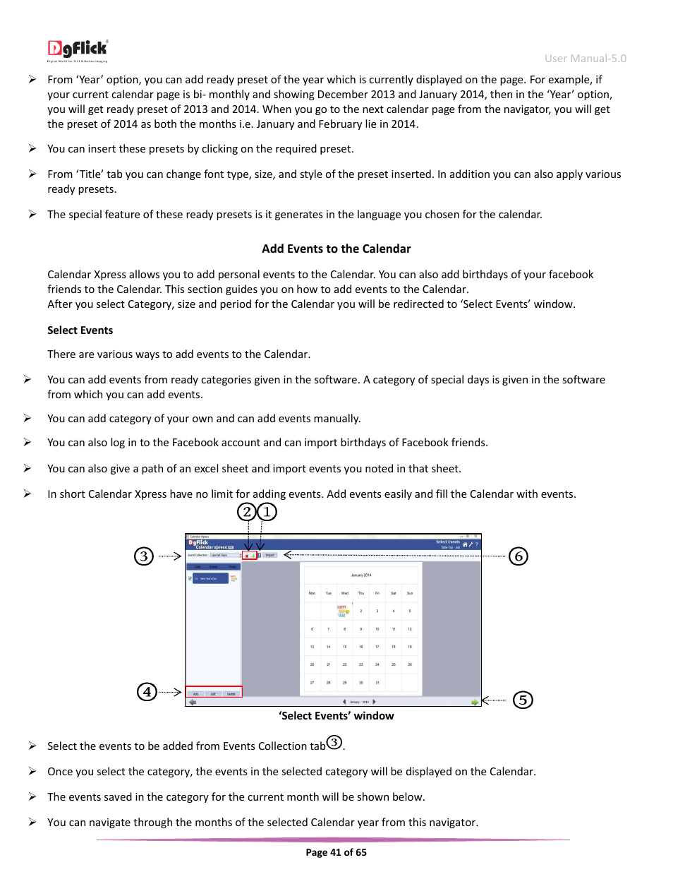 Add events to the calendar | DgFlick CalendarXpress User Manual | Page 41 / 66
