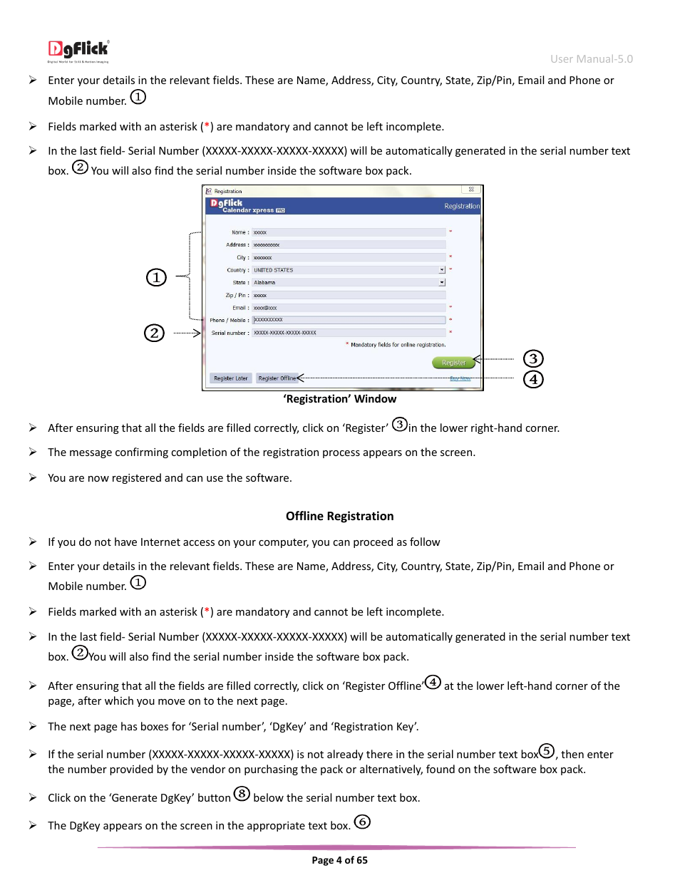 Offline registration | DgFlick CalendarXpress User Manual | Page 5 / 66