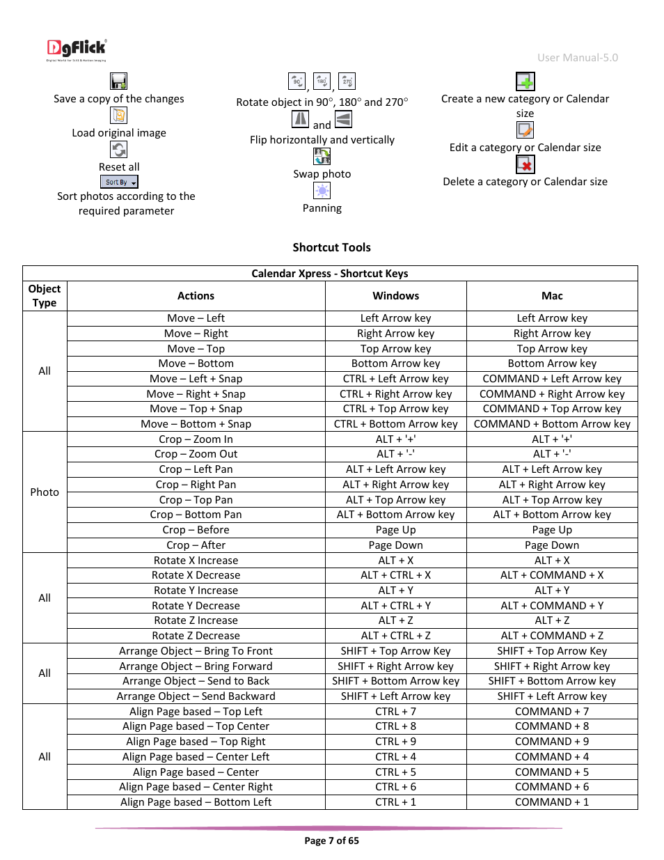 Shortcut tools | DgFlick CalendarXpress User Manual | Page 8 / 66