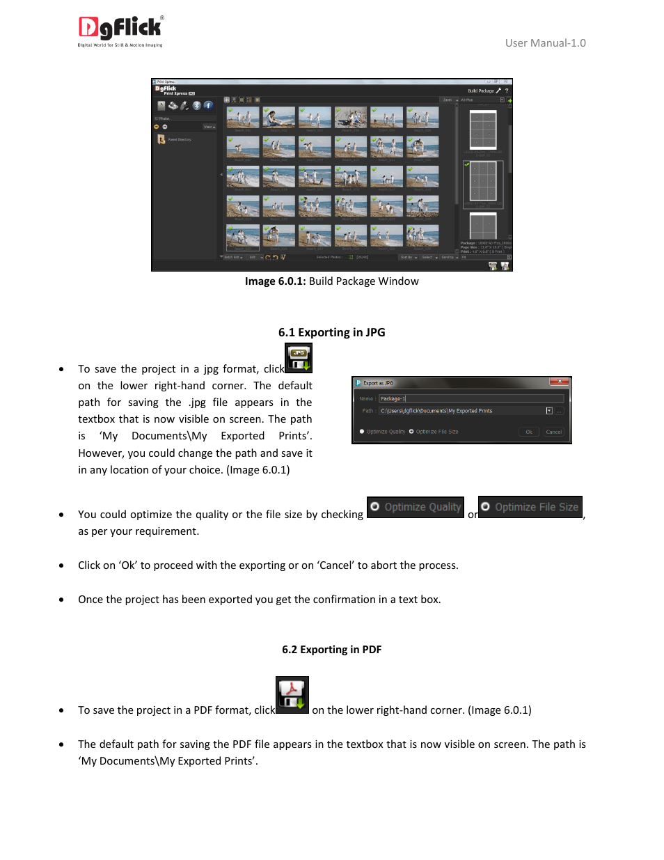 Exporting in jpg, Exporting in pdf | DgFlick PrintXpress User Manual | Page 51 / 53