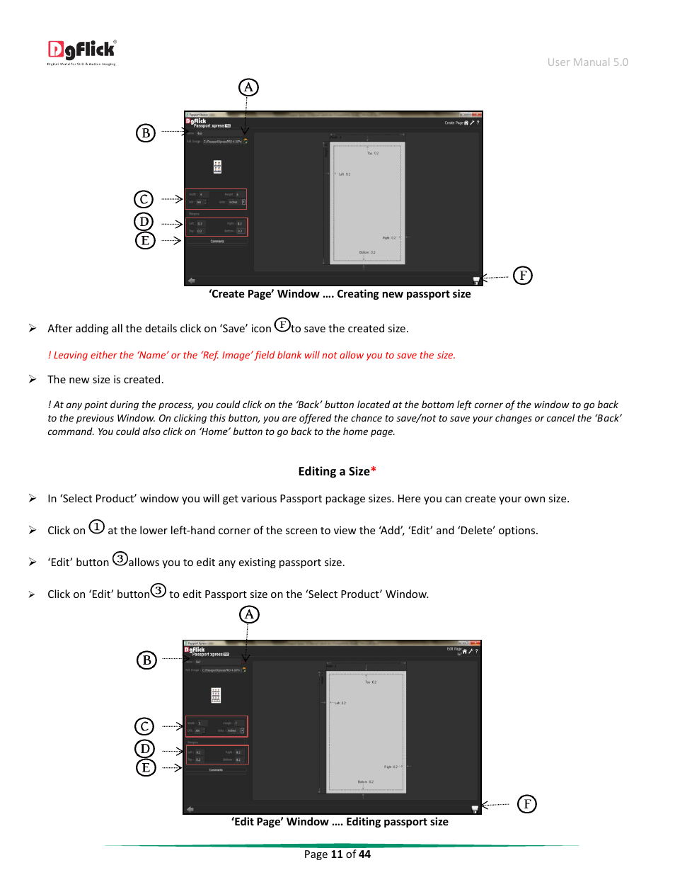 Editing a size | DgFlick Passport Xpress User Manual | Page 12 / 45