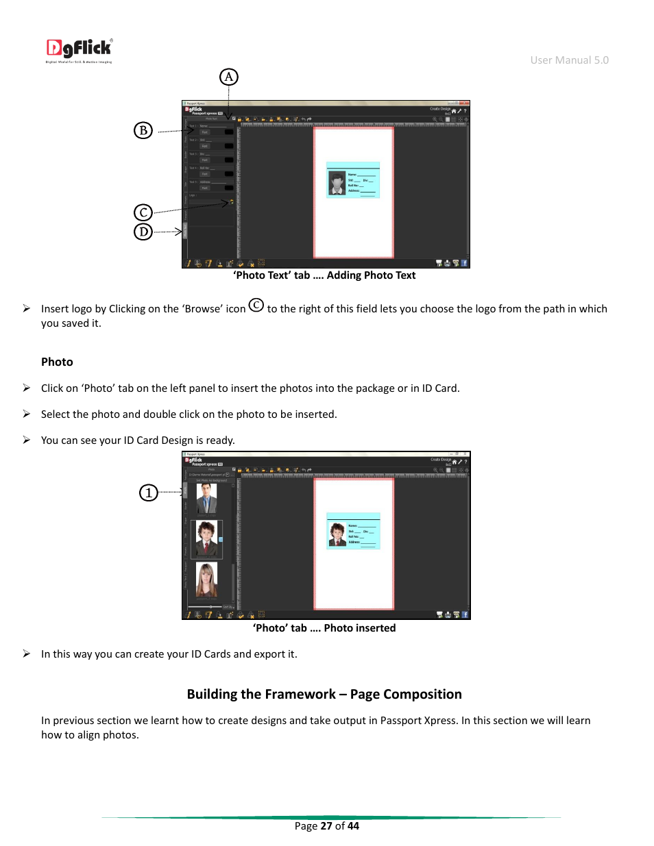 Building the framework – page composition | DgFlick Passport Xpress User Manual | Page 28 / 45