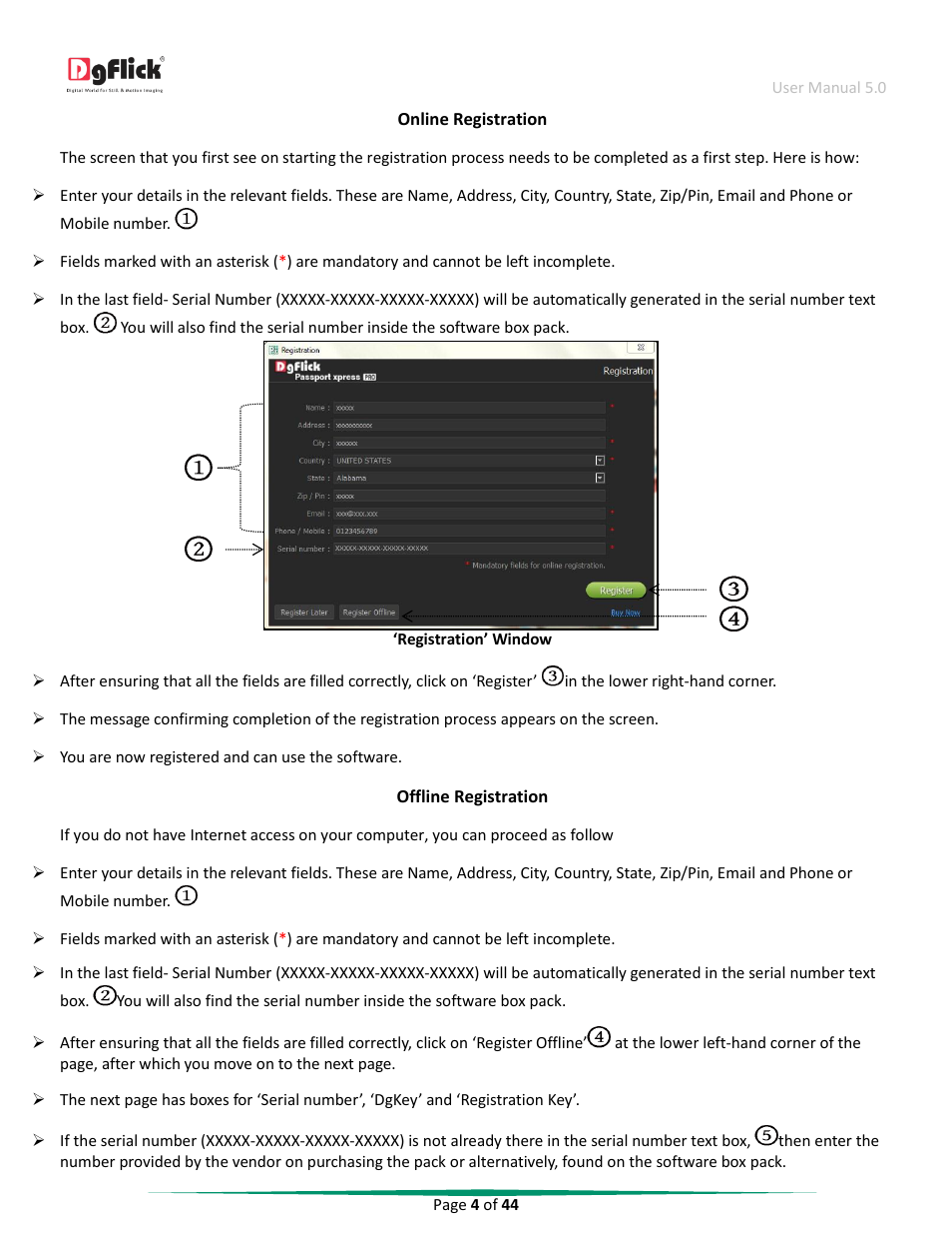 Online registration, Offline registration | DgFlick Passport Xpress User Manual | Page 5 / 45