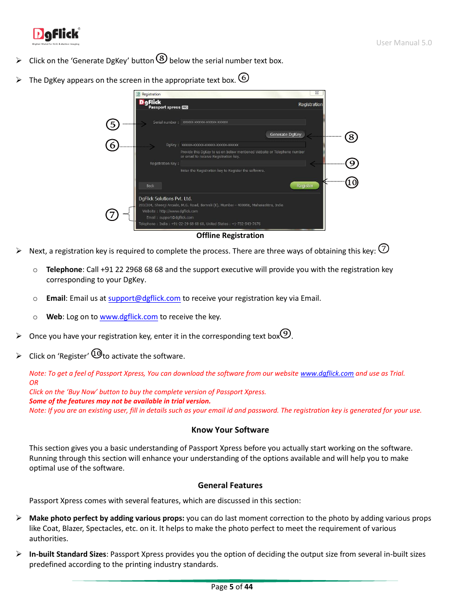 Know your software, General features | DgFlick Passport Xpress User Manual | Page 6 / 45