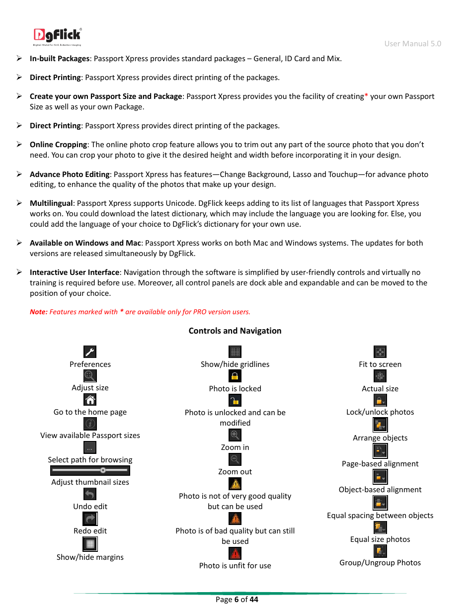 Controls and navigation | DgFlick Passport Xpress User Manual | Page 7 / 45