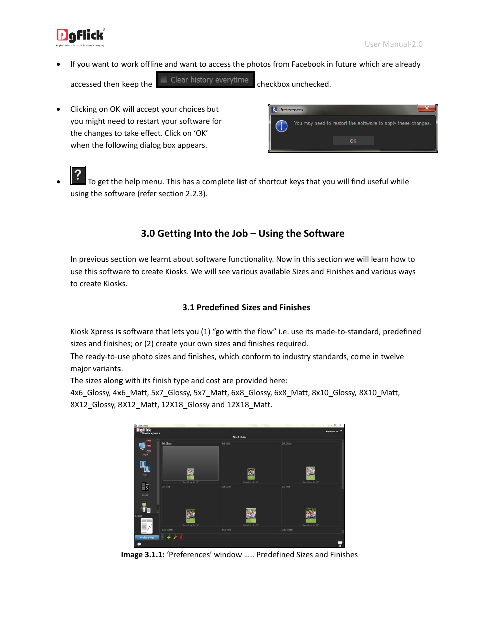 Predefined sizes and finishes, 0 getting into the job – using the software | DgFlick KioskXpress User Manual | Page 11 / 43