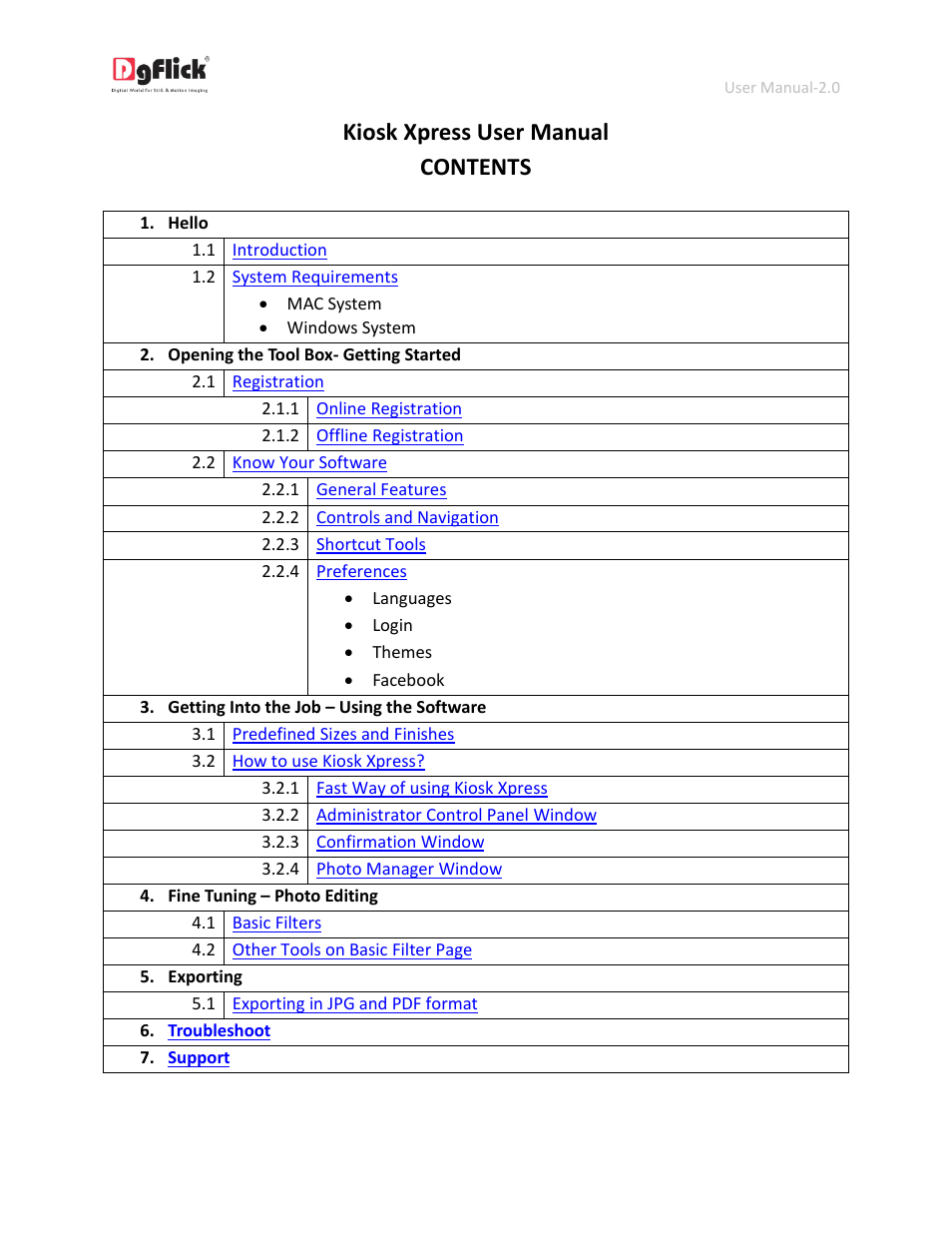 Kiosk xpress user manual contents | DgFlick KioskXpress User Manual | Page 2 / 43