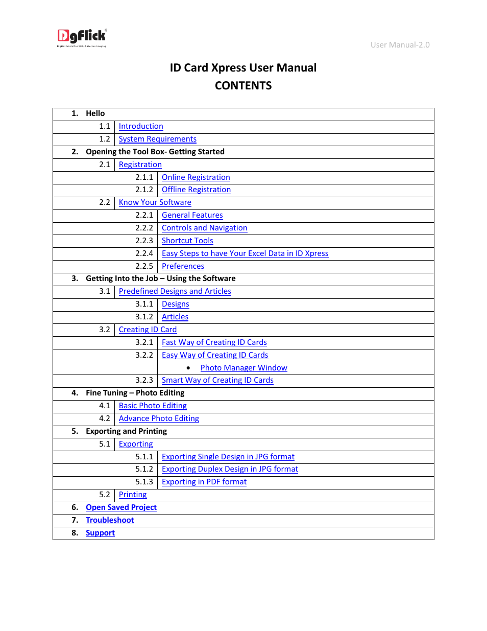 Id card xpress user manual contents | DgFlick IDCardXpress User Manual | Page 2 / 75