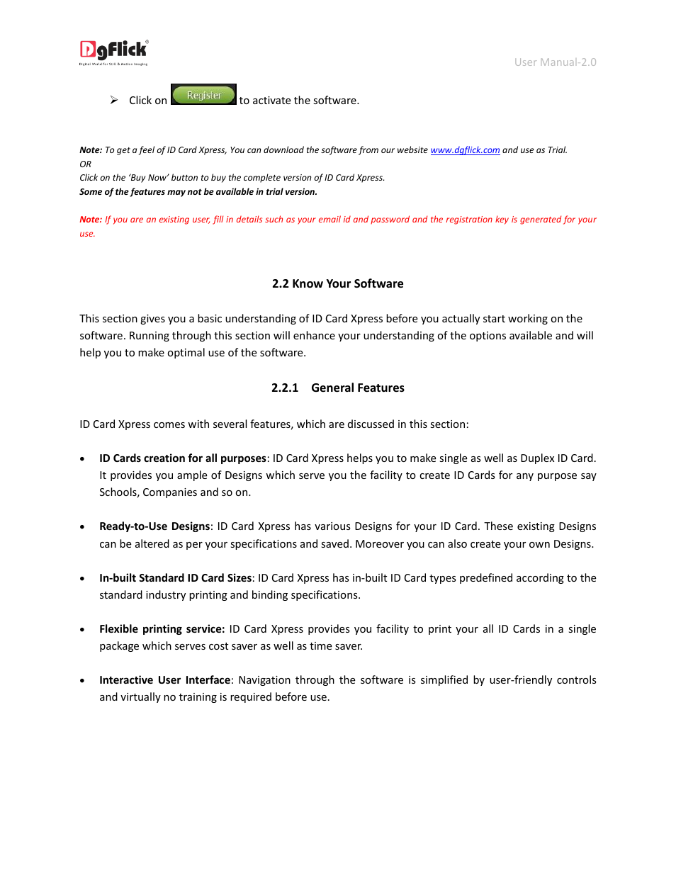 Know your software, General features | DgFlick IDCardXpress User Manual | Page 7 / 75
