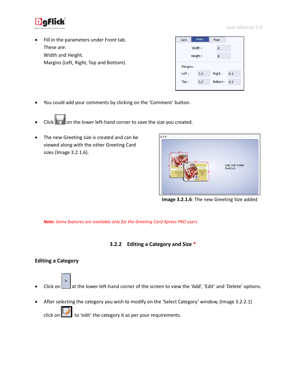 Editing a category and size | DgFlick GreetingXpress User Manual | Page 20 / 86