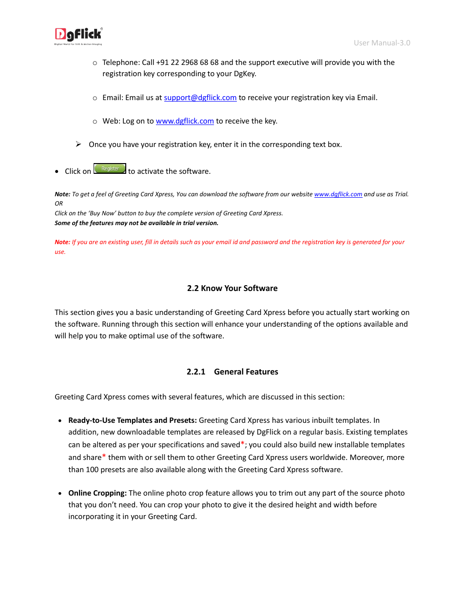 Know your software, General features | DgFlick GreetingXpress User Manual | Page 8 / 86