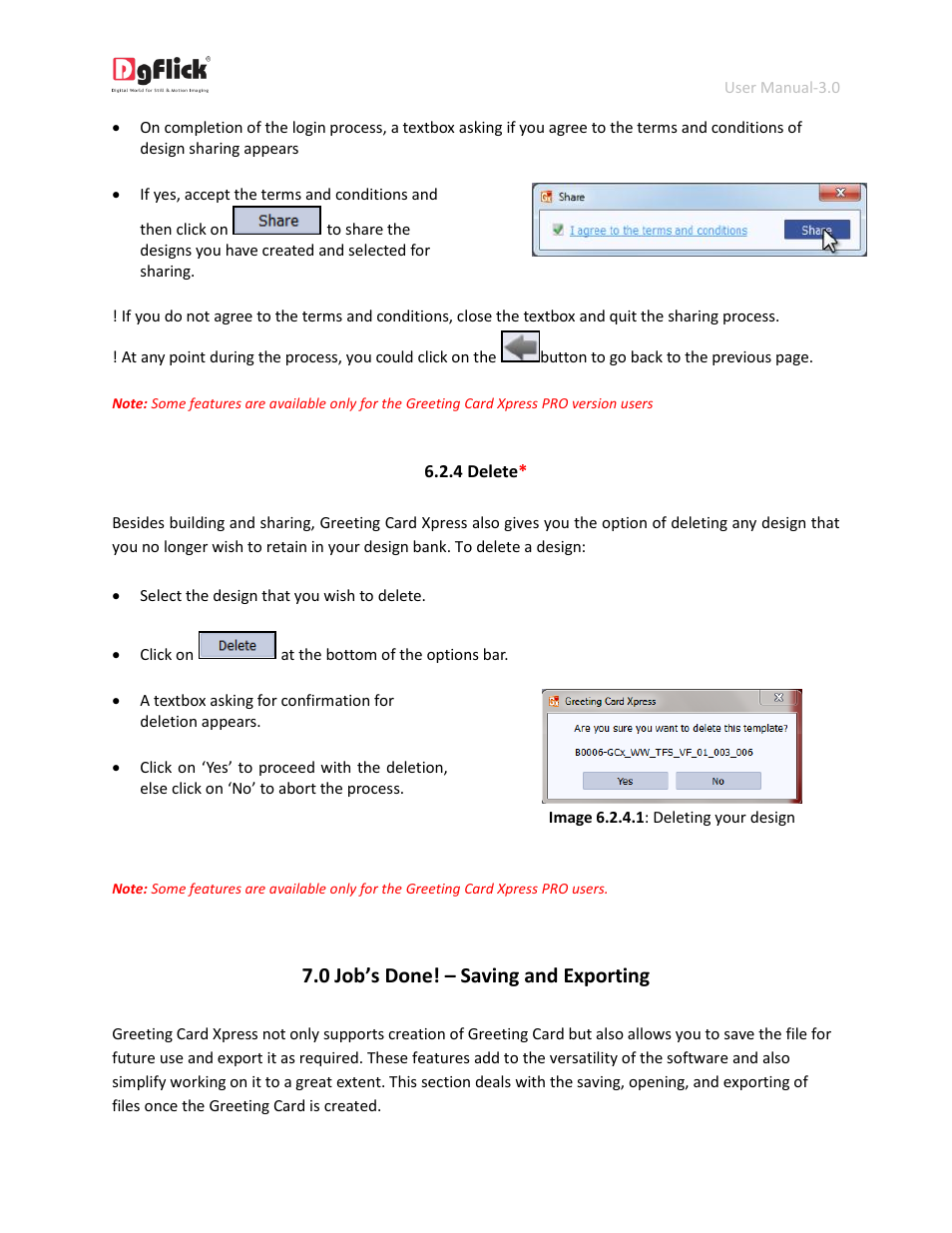 Delete, 0 job’s done! – saving and exporting | DgFlick GreetingXpress User Manual | Page 81 / 86