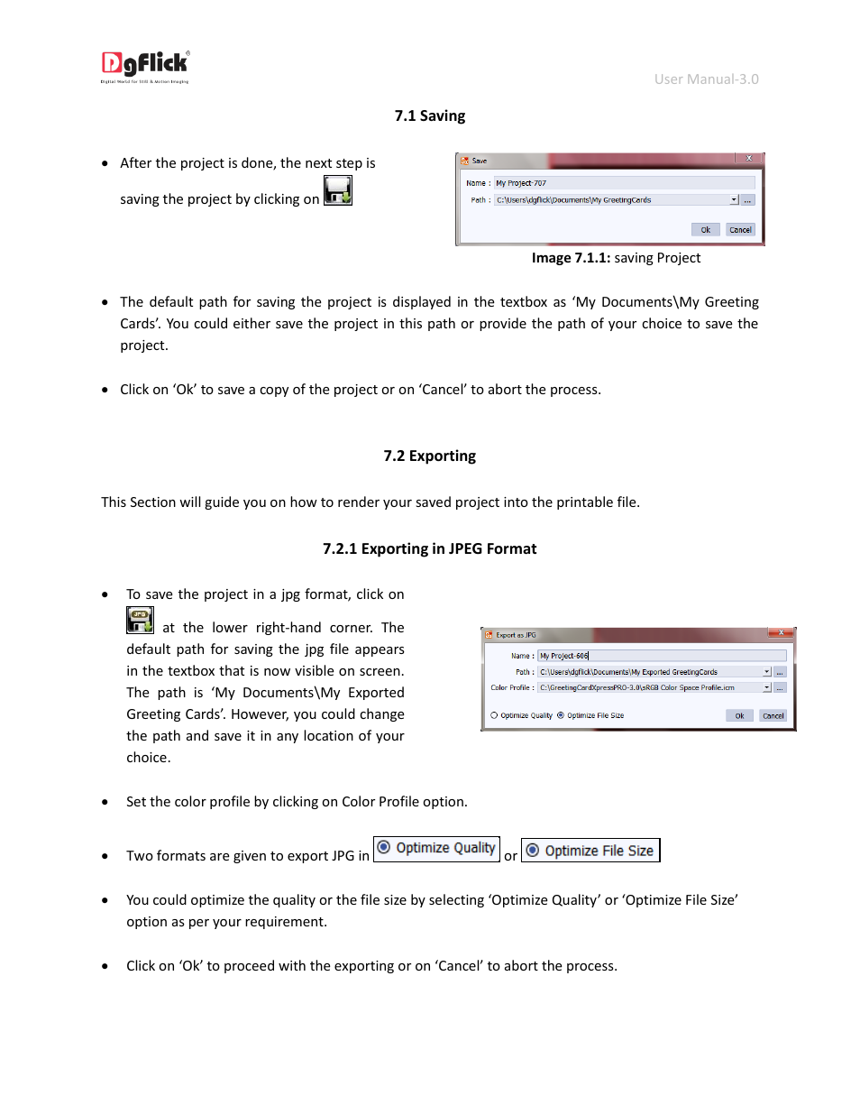 Saving, Exporting, Exporting in jpeg format | DgFlick GreetingXpress User Manual | Page 82 / 86