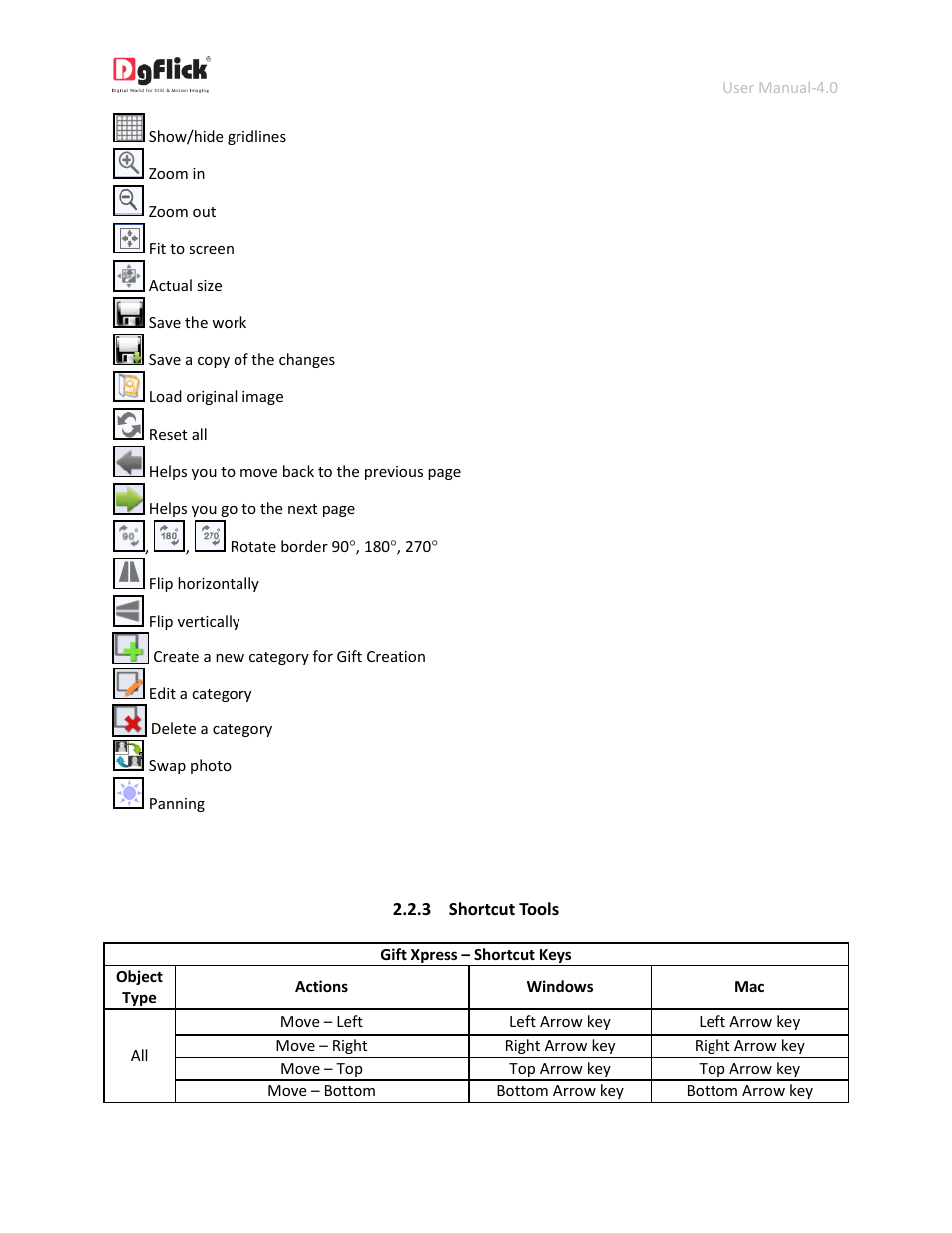 Shortcut tools | DgFlick GiftXpress User Manual | Page 10 / 98