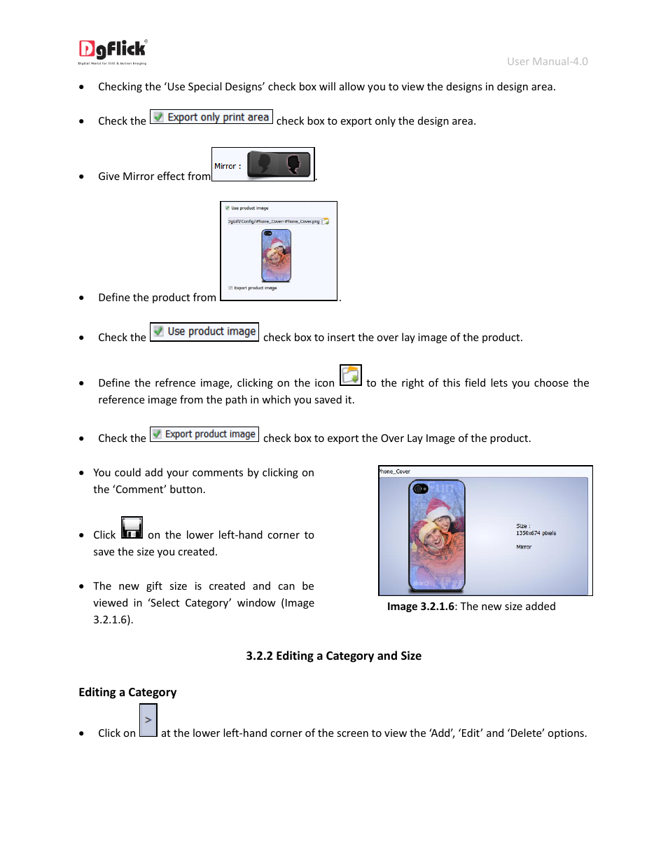 Editing a category and size | DgFlick GiftXpress User Manual | Page 19 / 98