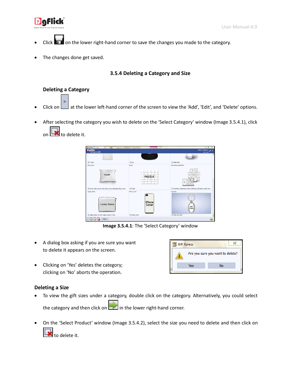 Deleting a category and size | DgFlick GiftXpress User Manual | Page 80 / 98