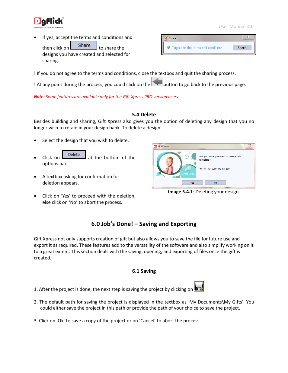 Delete, Saving, 0 job’s done! – saving and exporting | DgFlick GiftXpress User Manual | Page 95 / 98