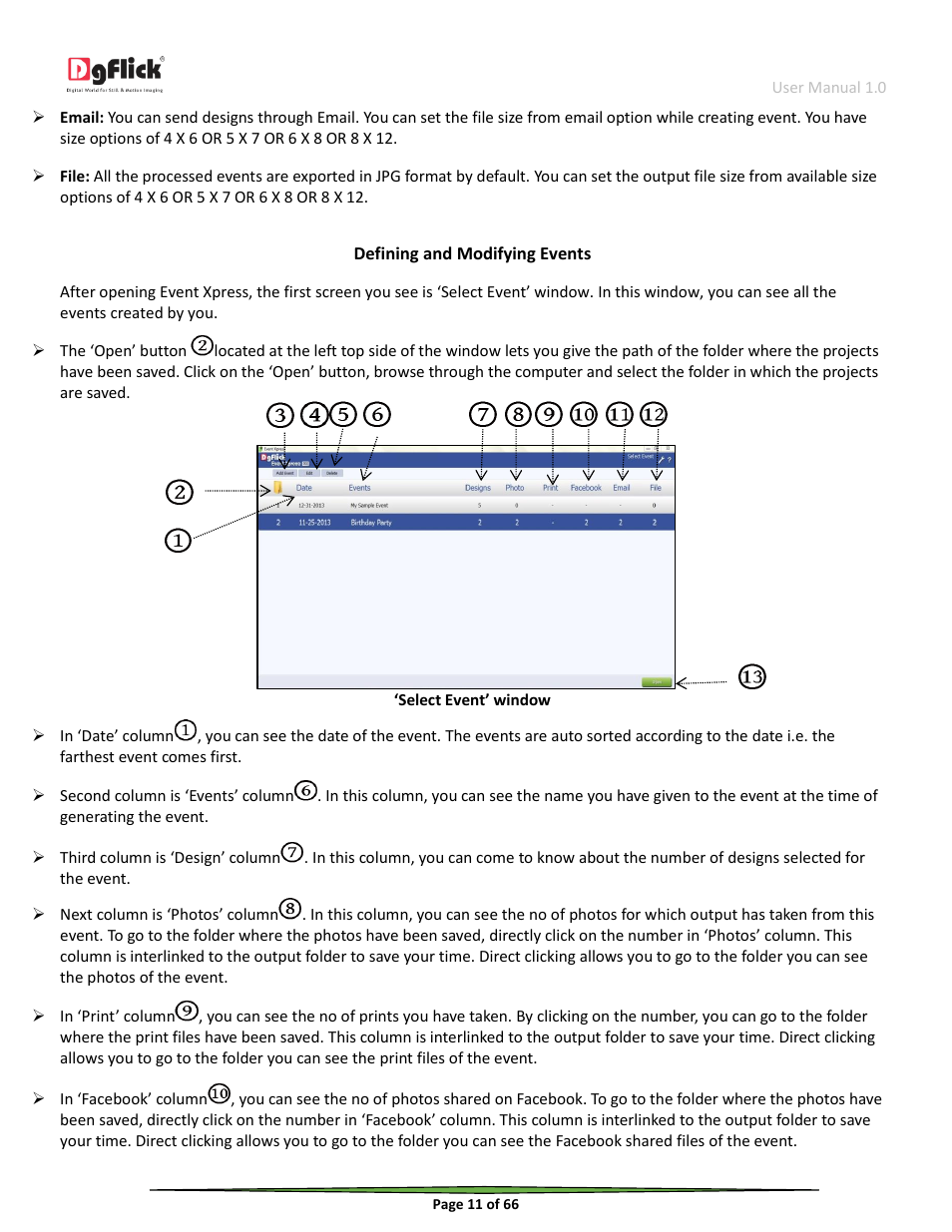 Defining and modifying events | DgFlick Event Xpress User Manual | Page 11 / 66