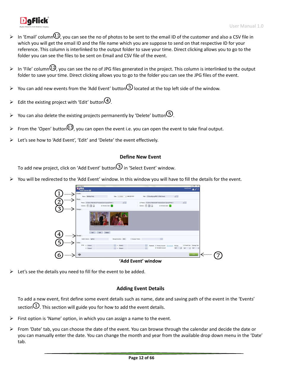 Define new event, Adding event details | DgFlick Event Xpress User Manual | Page 12 / 66