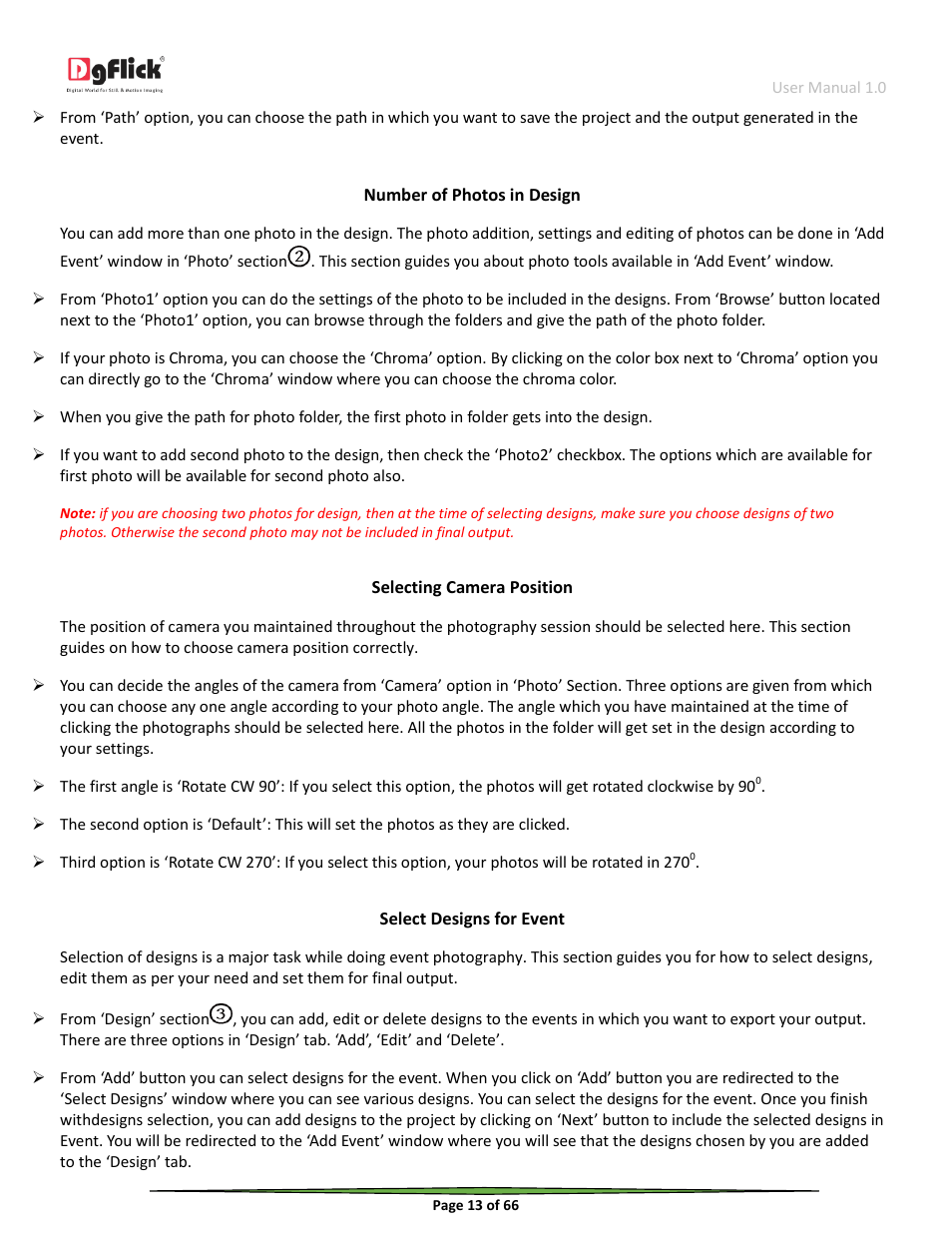 Number of photos in design, Selecting camera position, Select designs for event | DgFlick Event Xpress User Manual | Page 13 / 66