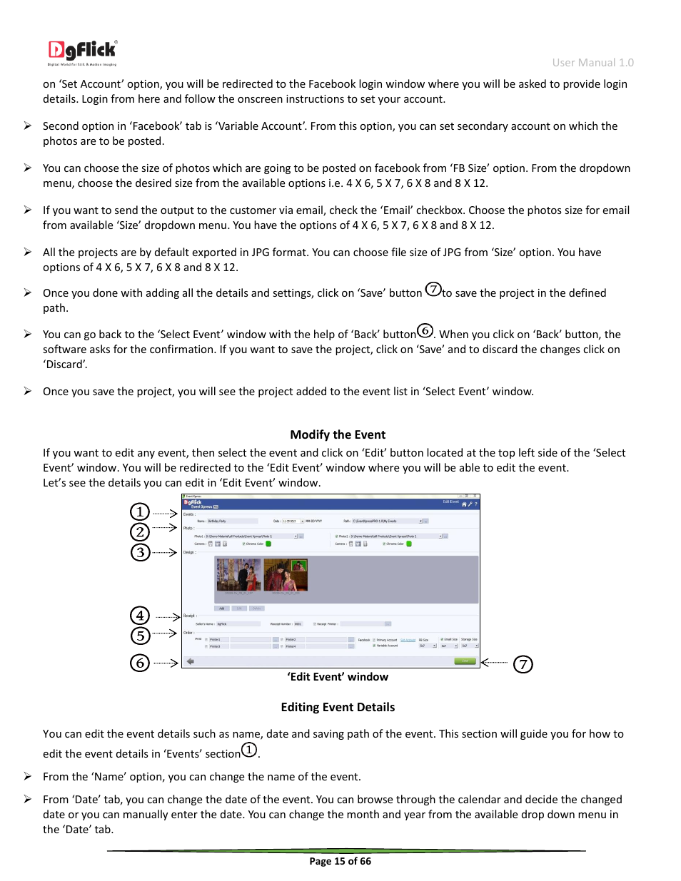 Modify the event, Editing event details | DgFlick Event Xpress User Manual | Page 15 / 66