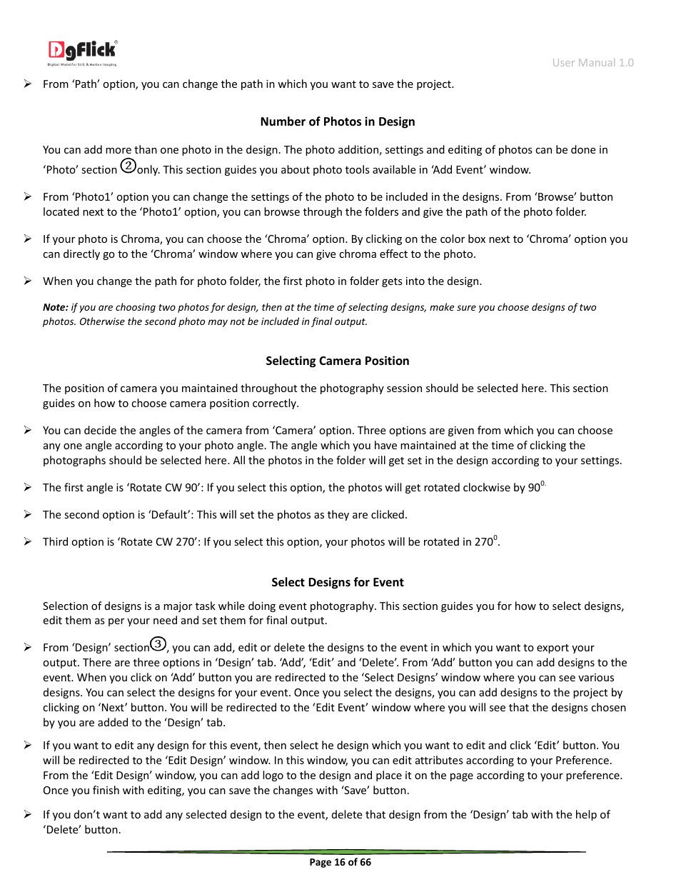 Number of photos in design, Selecting camera position, Select designs for event | DgFlick Event Xpress User Manual | Page 16 / 66