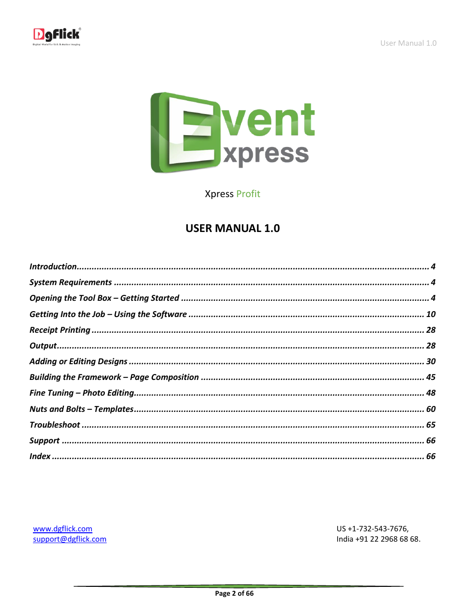 User manual 1.0, Xpress profit | DgFlick Event Xpress User Manual | Page 2 / 66