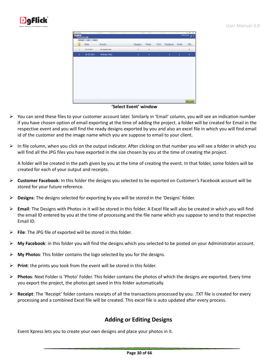 Adding or editing designs | DgFlick Event Xpress User Manual | Page 30 / 66