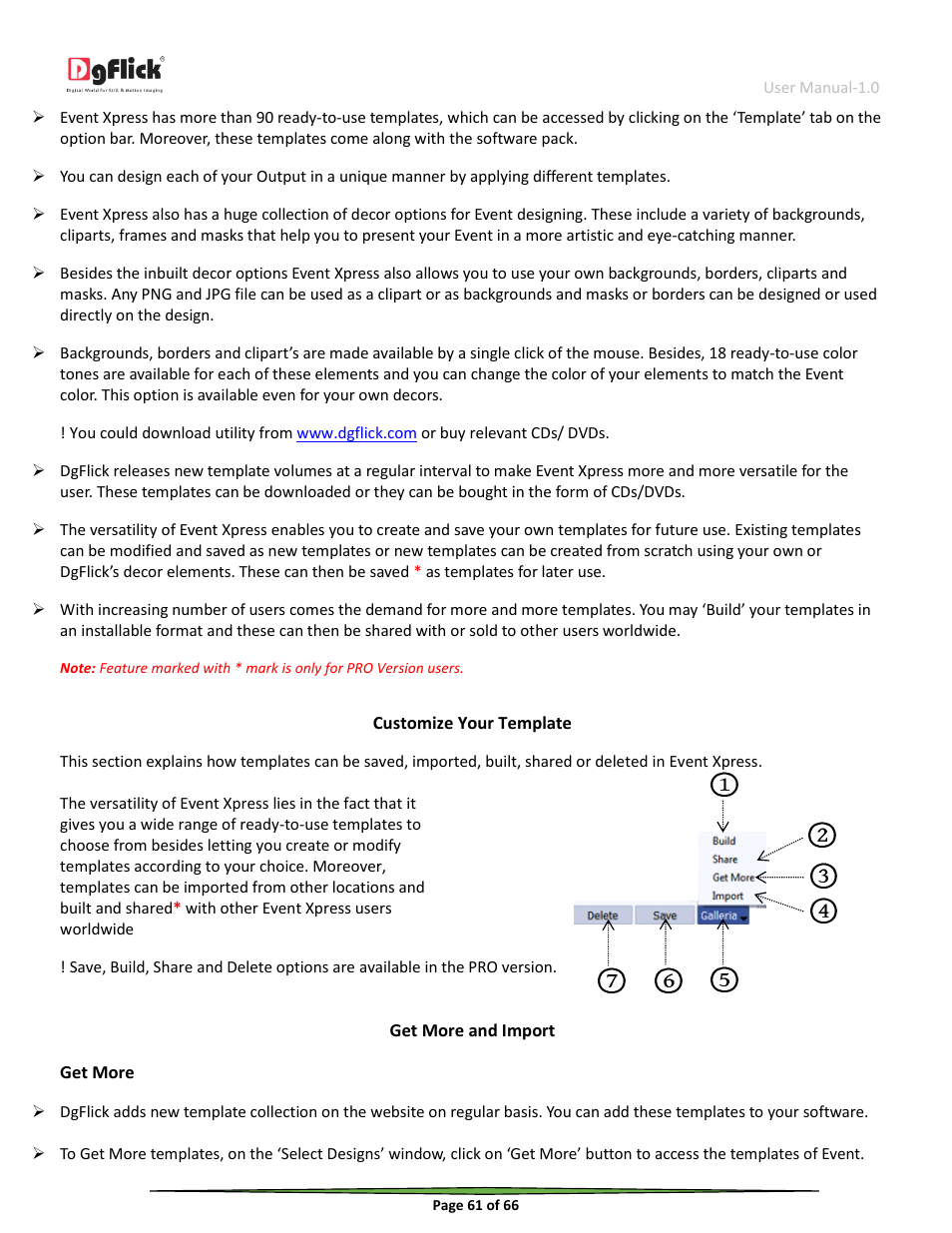 Customize your template, Get more and import | DgFlick Event Xpress User Manual | Page 61 / 66