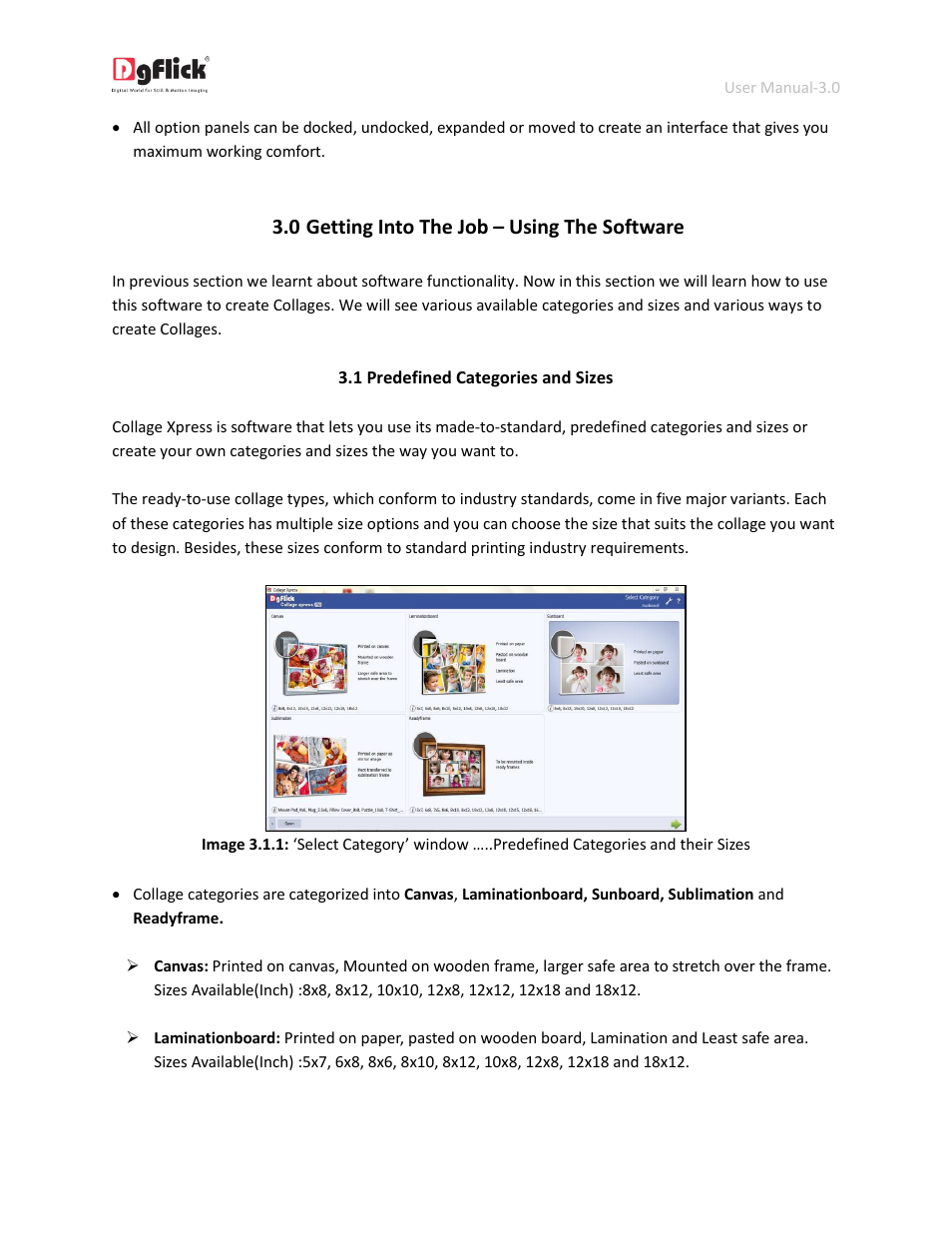 Predefined categories and sizes, 0 getting into the job – using the software | DgFlick CollageXpress User Manual | Page 14 / 70