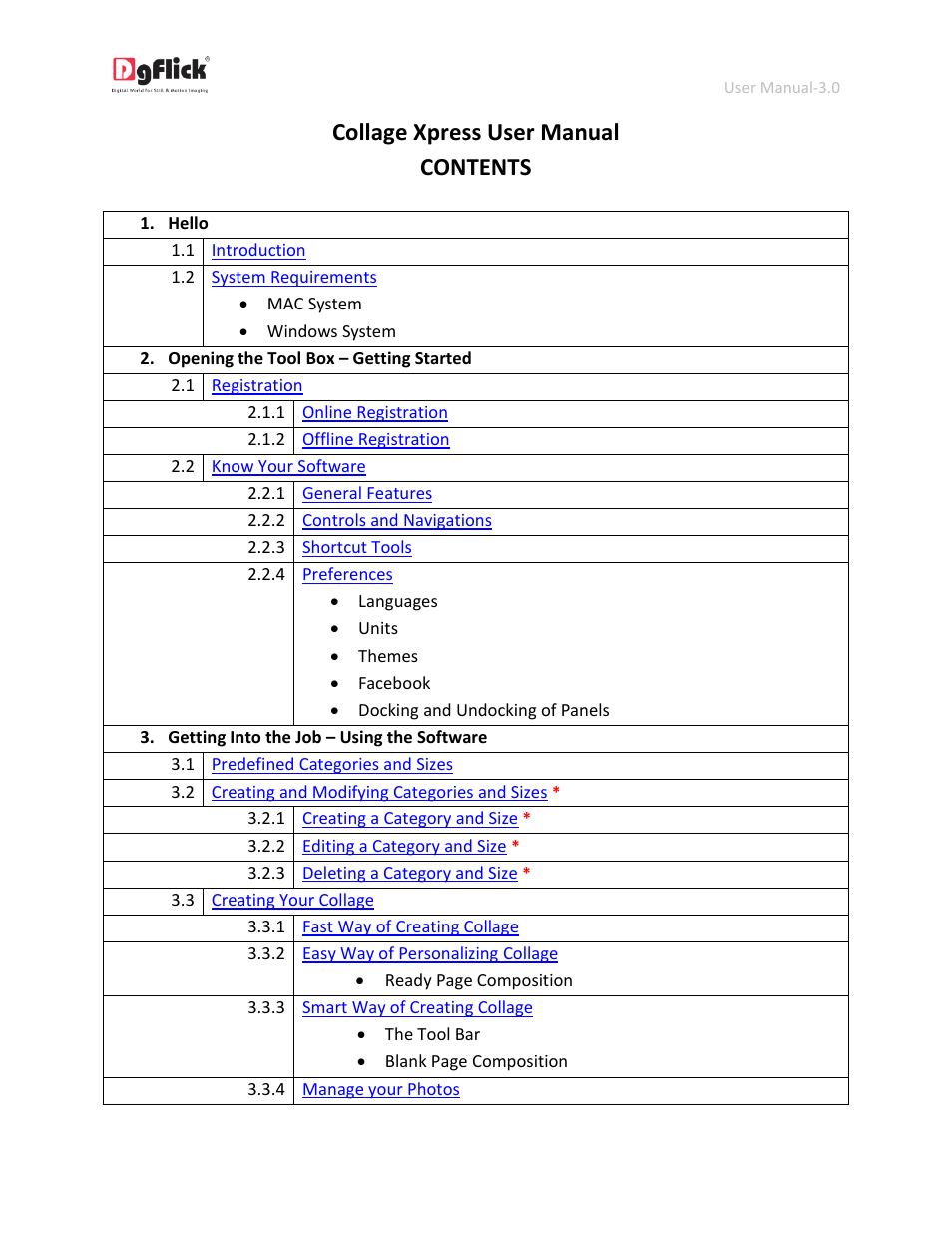 Collage xpress user manual contents | DgFlick CollageXpress User Manual | Page 2 / 70