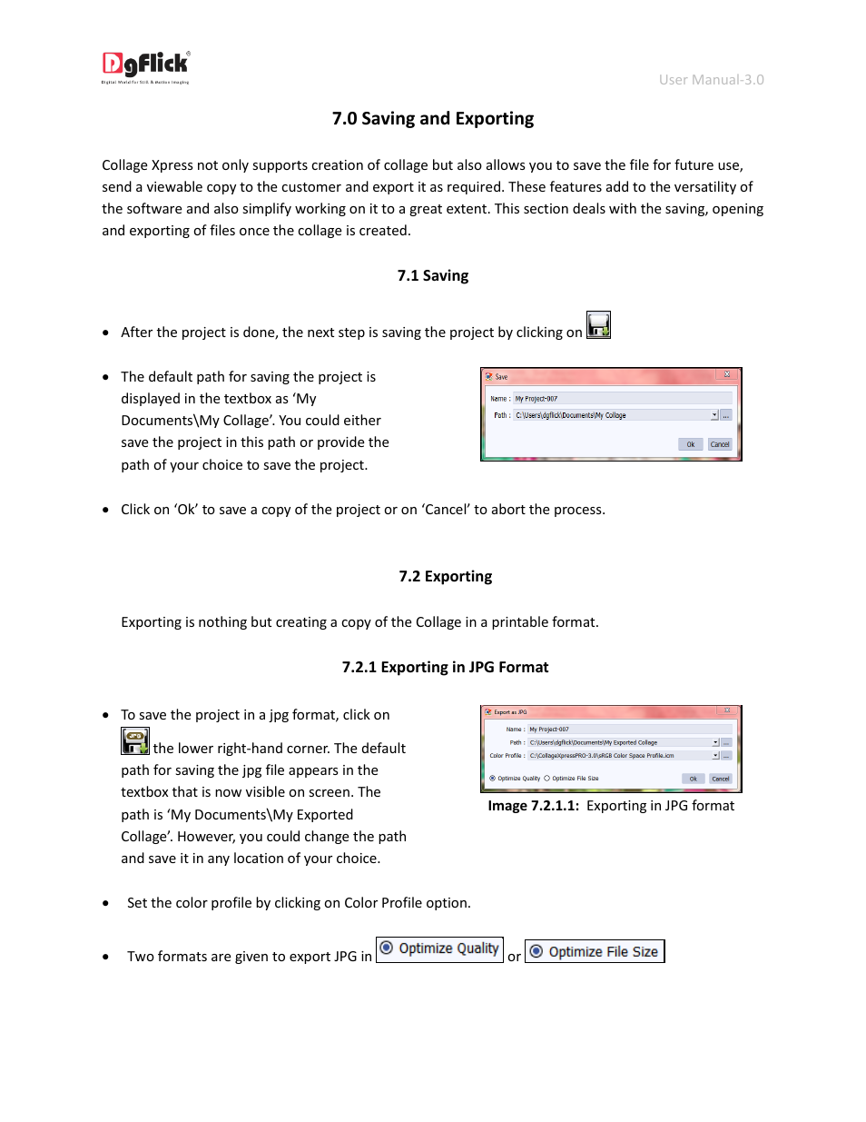 Saving, Exporting, Exporting in jpg format | 0 saving and exporting | DgFlick CollageXpress User Manual | Page 67 / 70