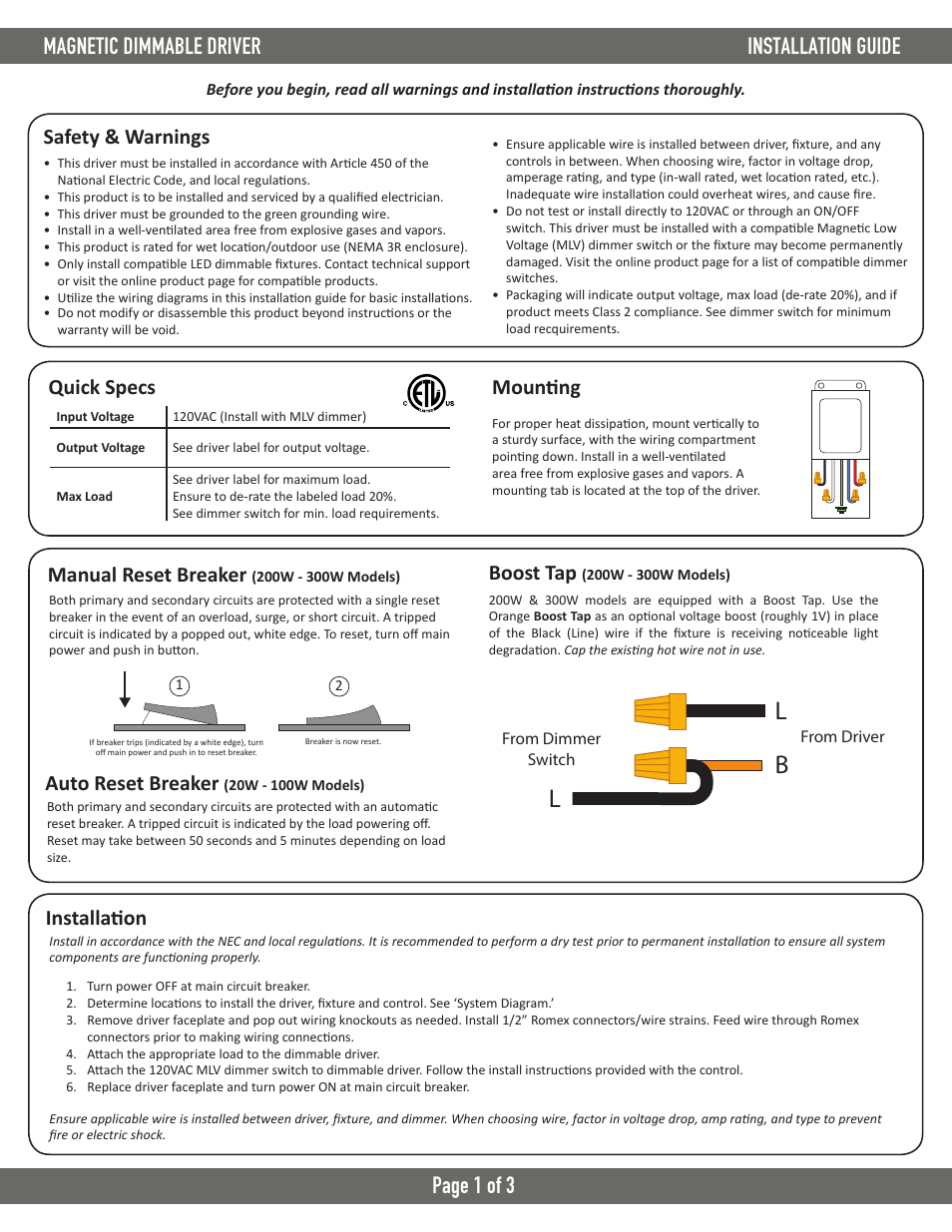 Diode LED Magnetic Dimmable Driver 12V & 24V User Manual | 3 pages