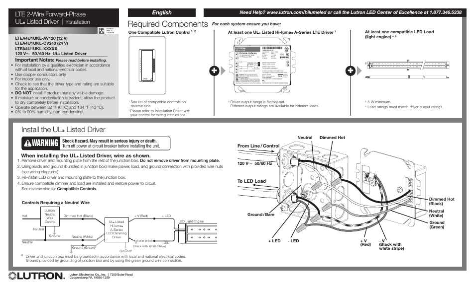 Diode LED Lutron Hi-Lume LTE User Manual | 6 pages