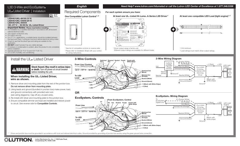 Diode LED Lutron Hi-Lume L3D User Manual | 6 pages