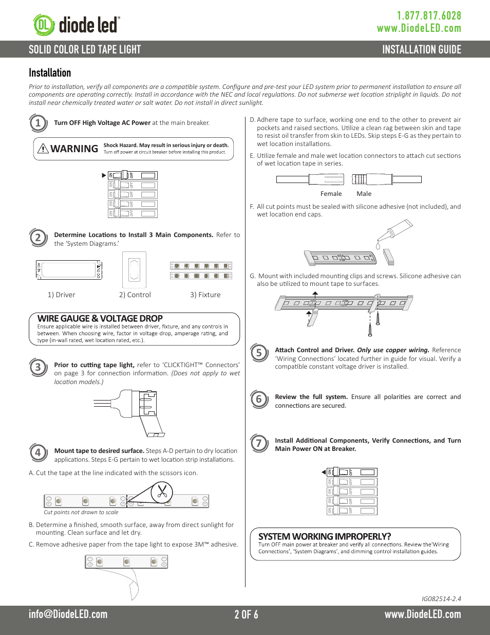 Installation, Warning | Diode LED Solid Color Tape Light User Manual | Page 2 / 6