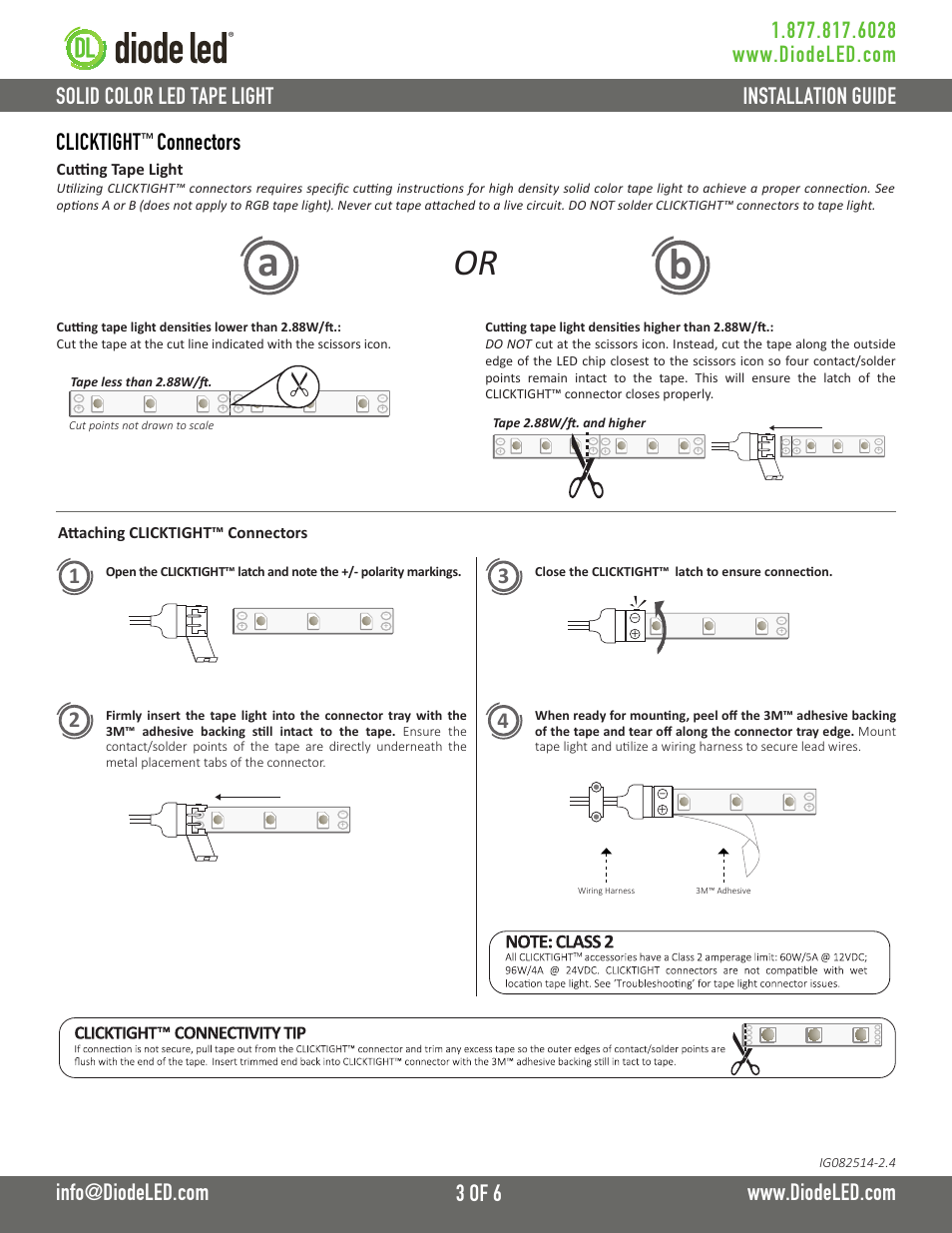 Clicktight, Connectors | Diode LED Solid Color Tape Light User Manual | Page 3 / 6