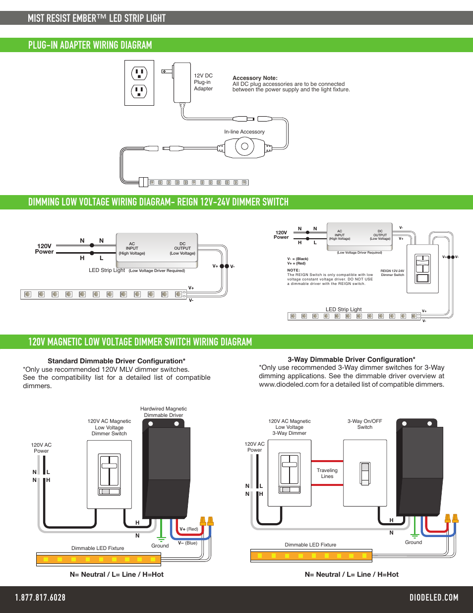 N= neutral / l= line / h=hot | Diode LED Mist-Resist User Manual | Page 3 / 4