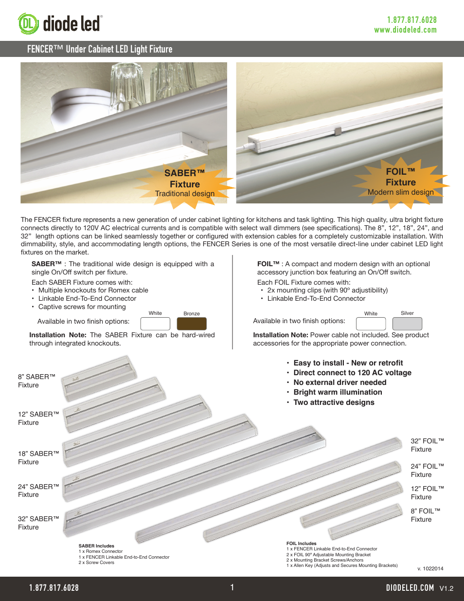 Diode LED FENCER 120V Under Cabinet & Linear Fixture Series User Manual | 5 pages