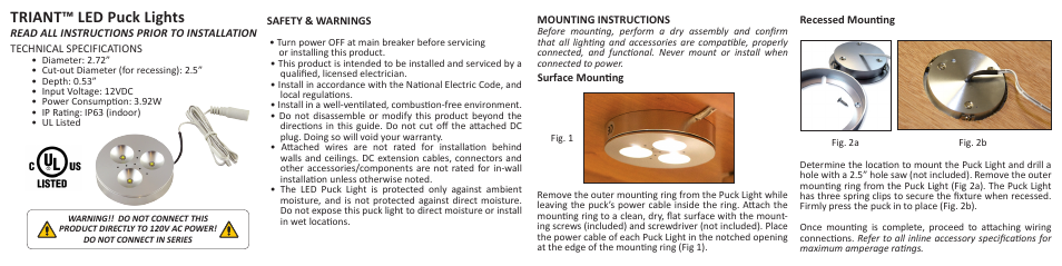 Diode LED TRIANT LED Puck Light User Manual | 2 pages