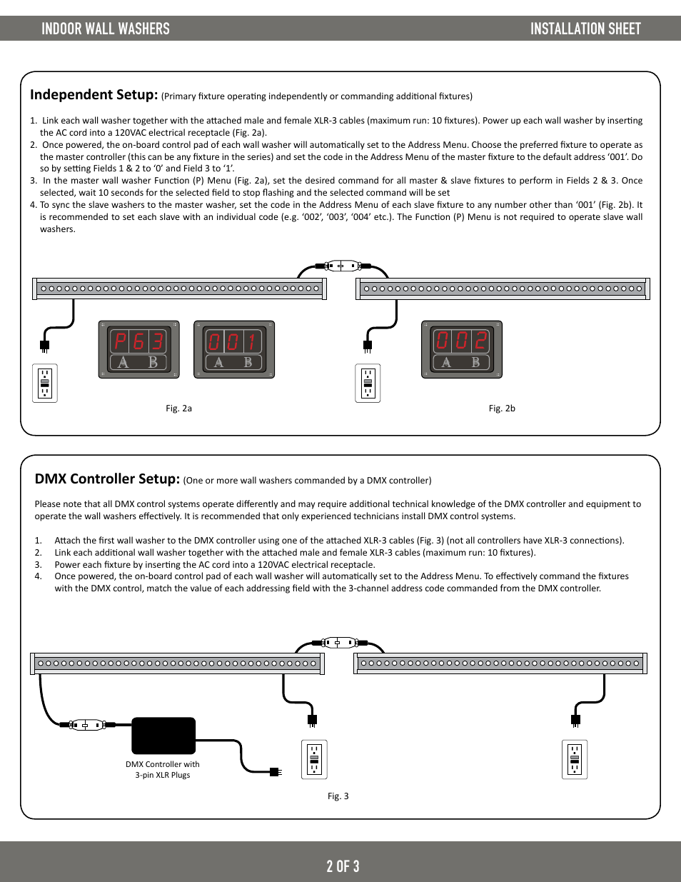 P 6 3, 2 of 3 installation sheet, Indoor wall washers | Independent setup, Dmx controller setup | Diode LED Indoor Wall Washer User Manual | Page 2 / 3